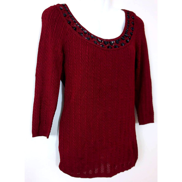 Emma James Crochet Beaded Collar 3/4 Sleeve Top - Picture 2 of 9